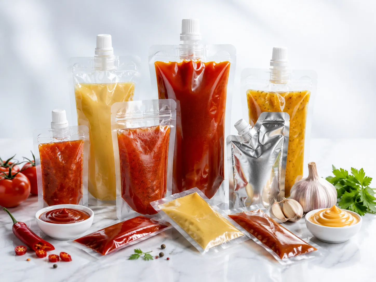 Flexible Verpackung für Ketchup, Mayonnaise und Würzmittel