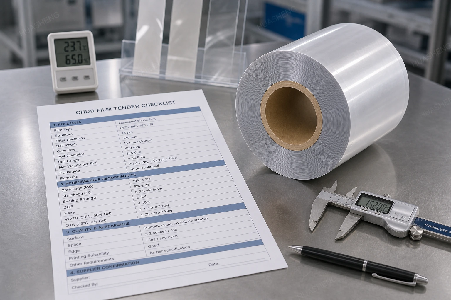 Laminated Shrink Film and Chub Film Tender Checklist: Structure, Shrinkage, Roll Data and Compliance Questions - Roll data and technical properties often requested in tenders Laminated Shrink Film and Chub Film Tender Checklist: Structure, Shrinkage, Roll Data and Compliance Questions - Roll data and technical properties often requested in tenders
