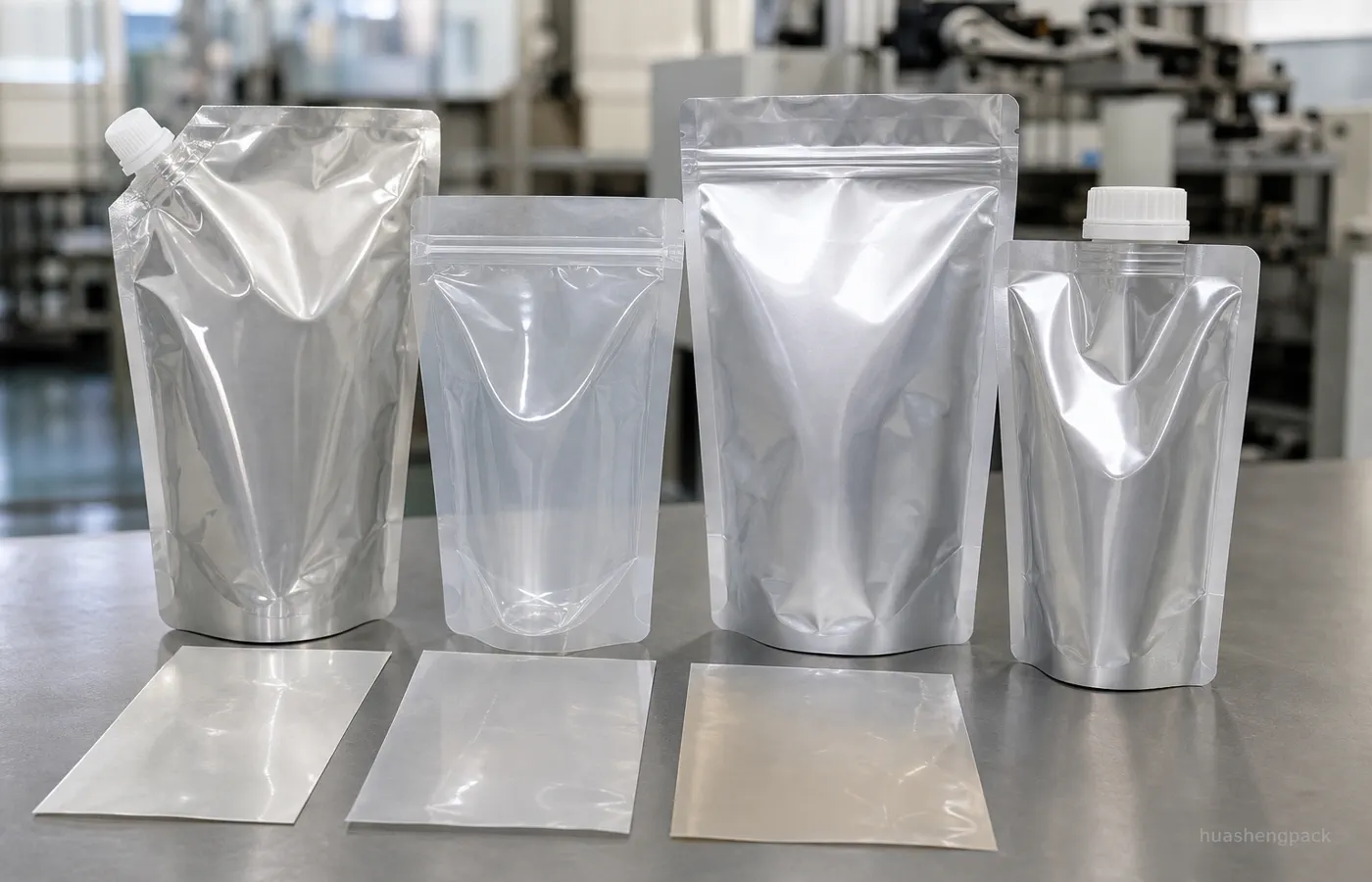 CPP film rolls with food pouch and retort pouch samples material structure comparison