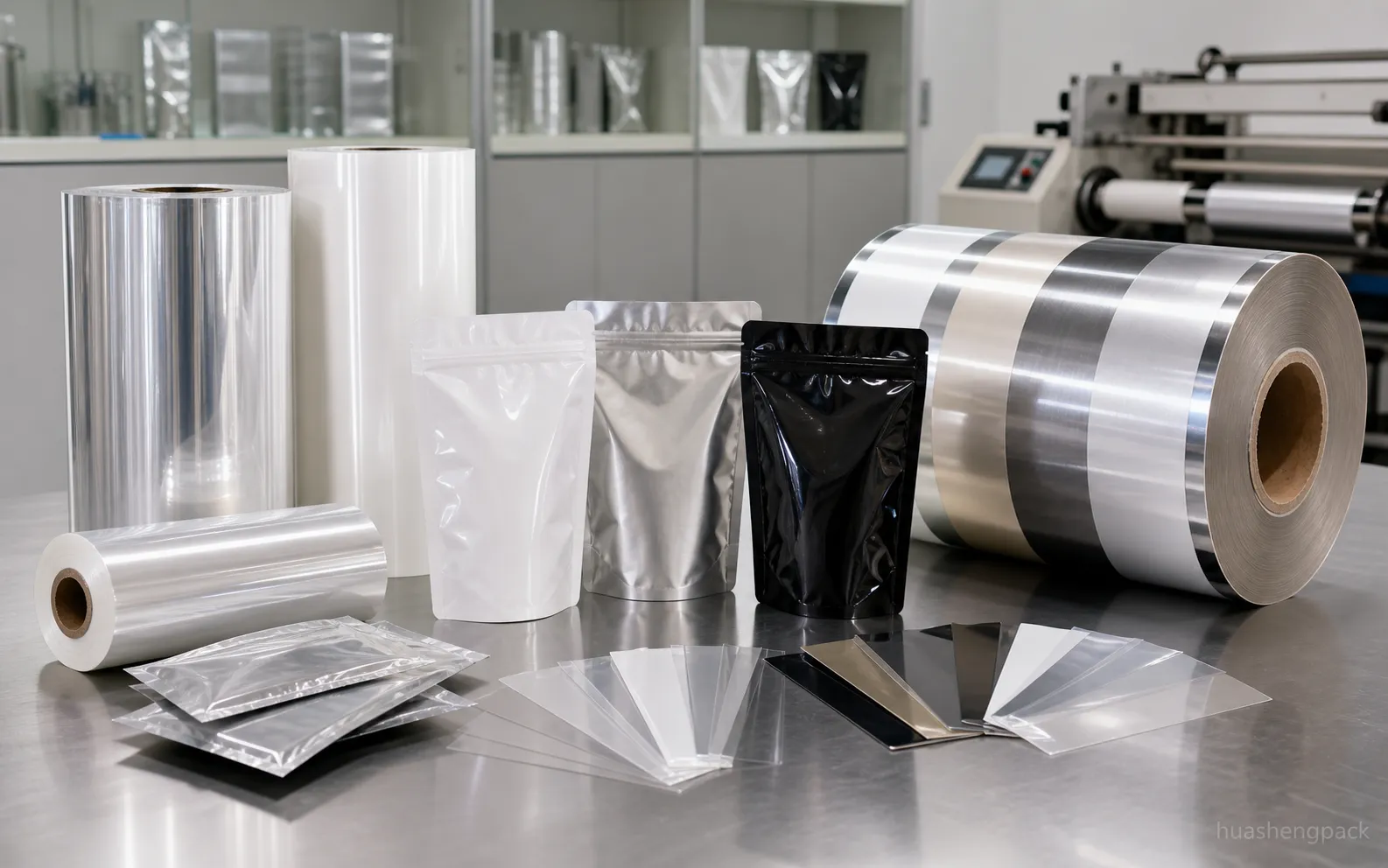 Clear PET film rolls with printed pouch and roll film samples