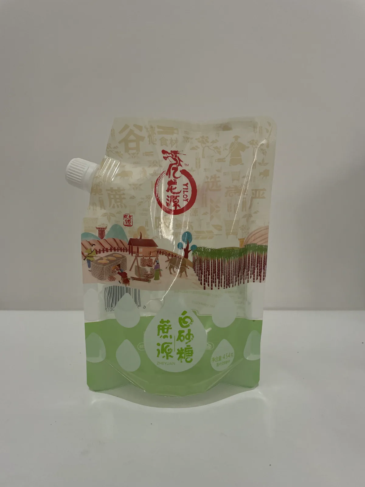 Custom spout pouch with cap for juice, sauce and liquid food packaging