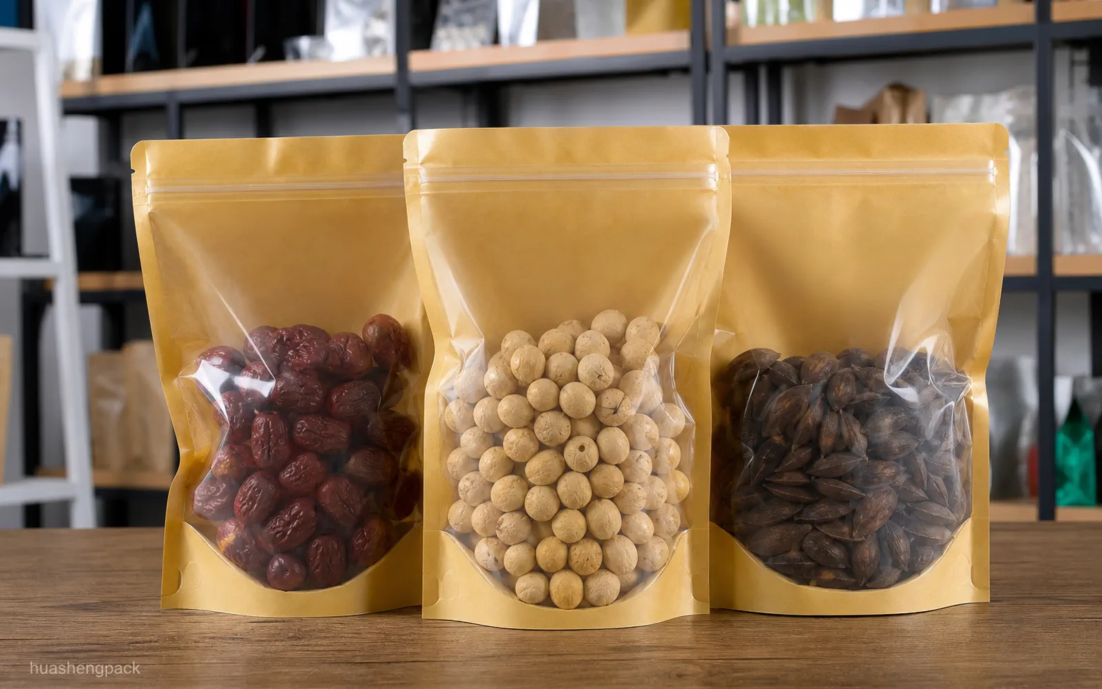 Custom printed stand up zipper pouch for snacks, nuts and retail food packaging